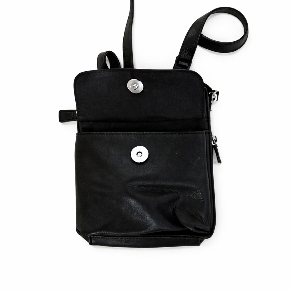 Fossil Black Leather Crossbody Bag Adjustable Strap Multi Zip - Picture 2 of 7